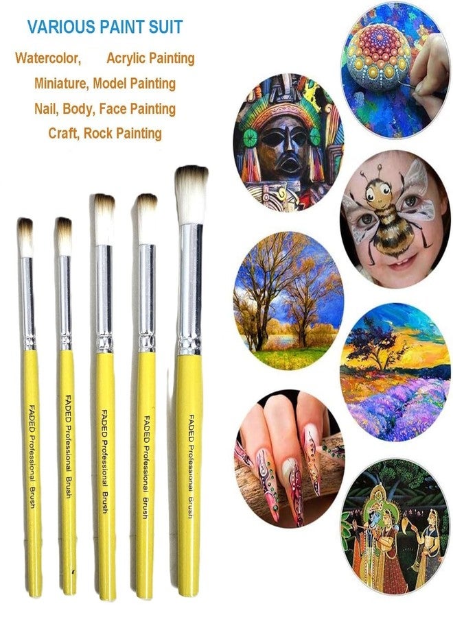 Faded 5 Piece Synthetic Hair Stencil Paintbrush Set - Durable Brushes for Acrylic & Watercolor Painting | Reusable Artist Brush Set for Stenciling, Crafting & DIY Art Projects - Image 5